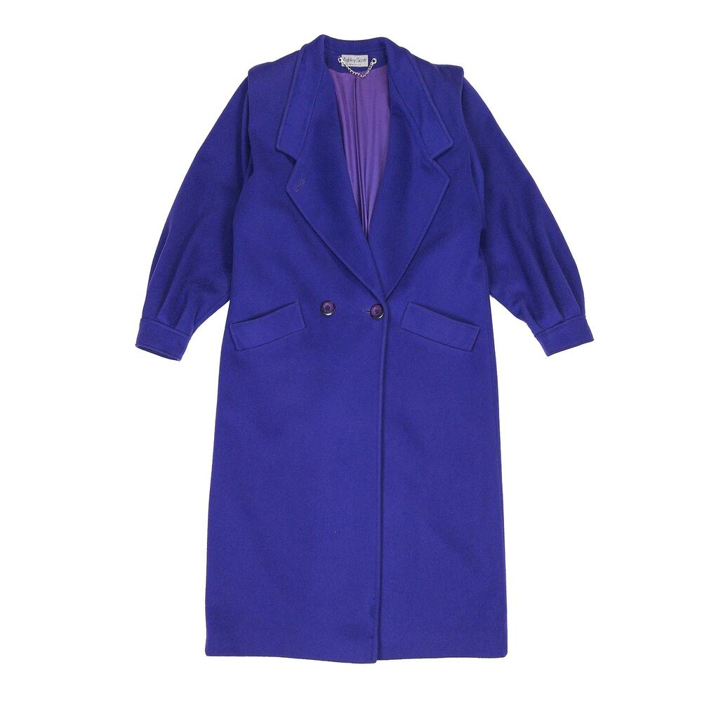 VTG Ashley Scott 100% Wool Maxi Coat Women XL Purple 80s 90s Statement Made USA